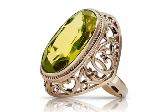 Inel cu aur roz de 14k și piatră de Olivină Peridot, design vintage original. vrc184