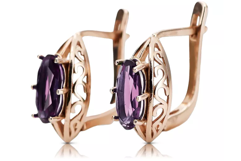 Vintage Inspired 14K Rose Gold Amethyst Earrings vec141