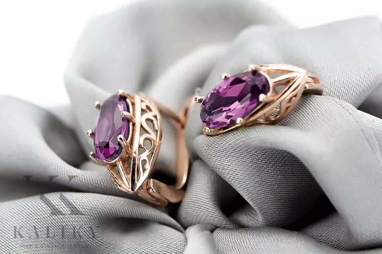 "Exklusive Amethyst Ohrringe in 14 Karat Roségold vec141" Vintage