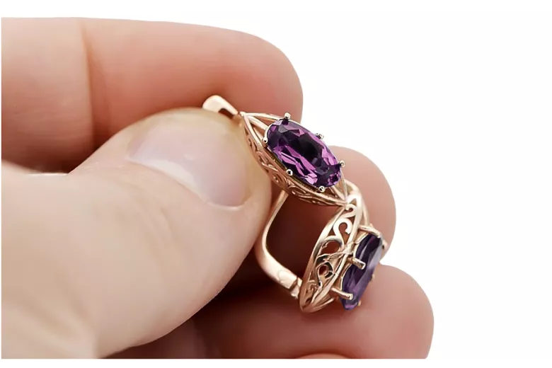 "Exklusive Amethyst Ohrringe in 14 Karat Roségold vec141" Vintage