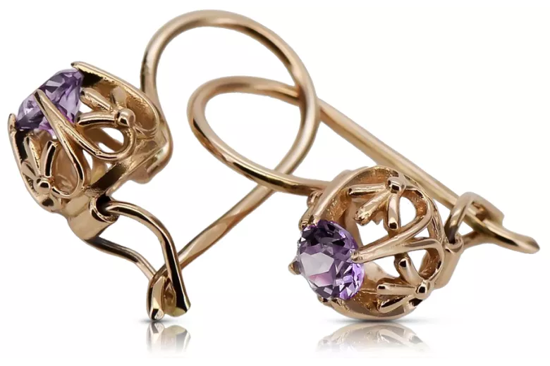 Originales Vintage-Roségold 14 Karat mit Amethyst Ohrringe vec145