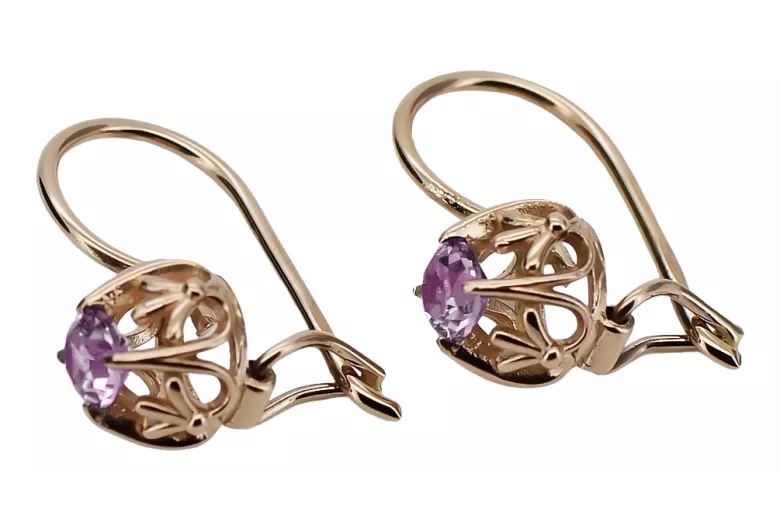 Originales Vintage-Roségold 14 Karat mit Amethyst Ohrringe vec145