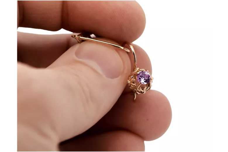 Originales Vintage-Roségold 14 Karat mit Amethyst Ohrringe vec145