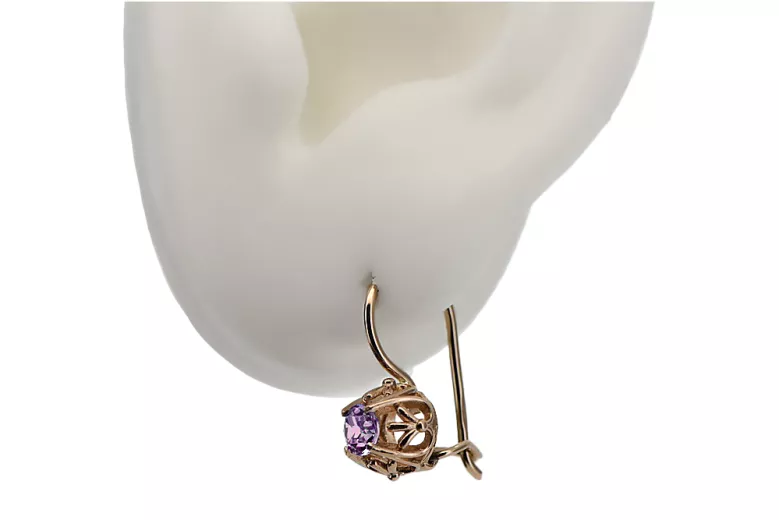 "Classic Vintage 14K Rose Gold Earrings with Amethyst Detailing" vec145