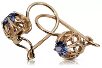 "Original 14K Rose Gold Vintage Earrings Featuring Sapphire Stones" vec145