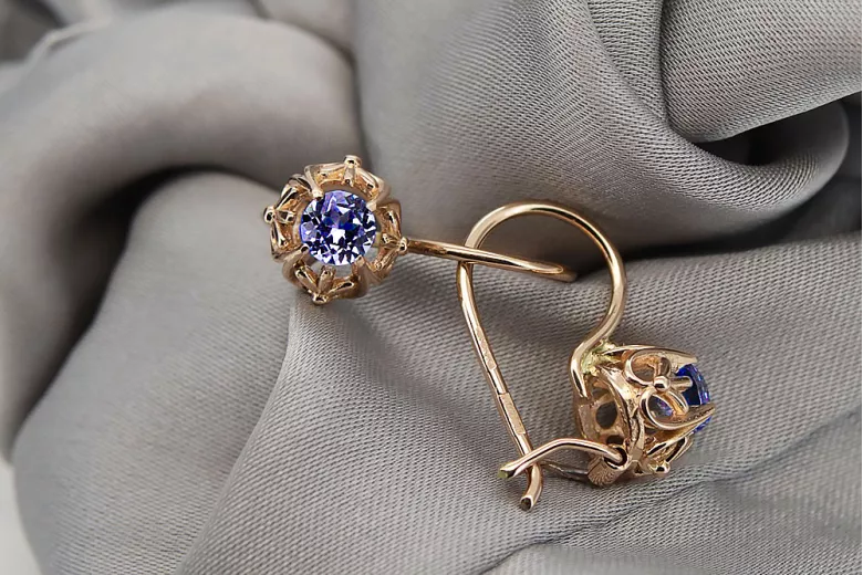 "Original 14K Rose Gold Vintage Earrings Featuring Sapphire Stones" vec145