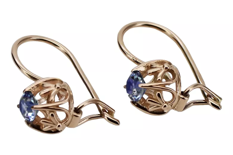 "Original 14K Rose Gold Vintage Earrings Featuring Sapphire Stones" vec145