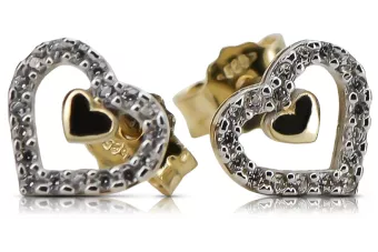 "Zirco-Encrusted 14K Yellow and White Gold Heart Earrings" cec023yw