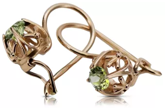 "Classic 14K Rose Gold Vintage Earrings Adorned with Yellow Peridot" vec145