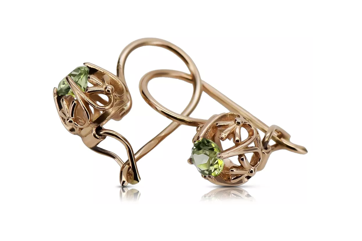 "Classic 14K Rose Gold Vintage Earrings Adorned with Yellow Peridot" vec145