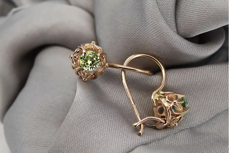 "Classic 14K Rose Gold Vintage Earrings Adorned with Yellow Peridot" vec145