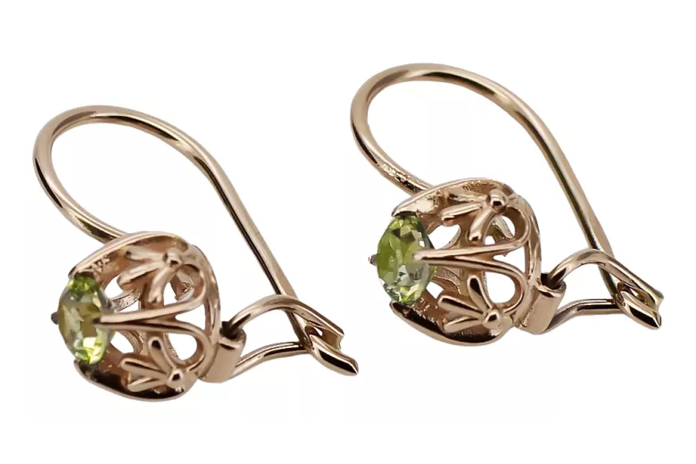 "Classic 14K Rose Gold Vintage Earrings Adorned with Yellow Peridot" vec145