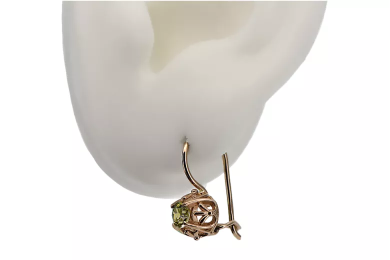 "Classic 14K Rose Gold Vintage Earrings Adorned with Yellow Peridot" vec145