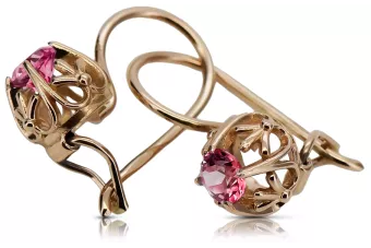 "Boucles d'oreilles élégantes vintage en or rose 14 carats avec rubis" vec145