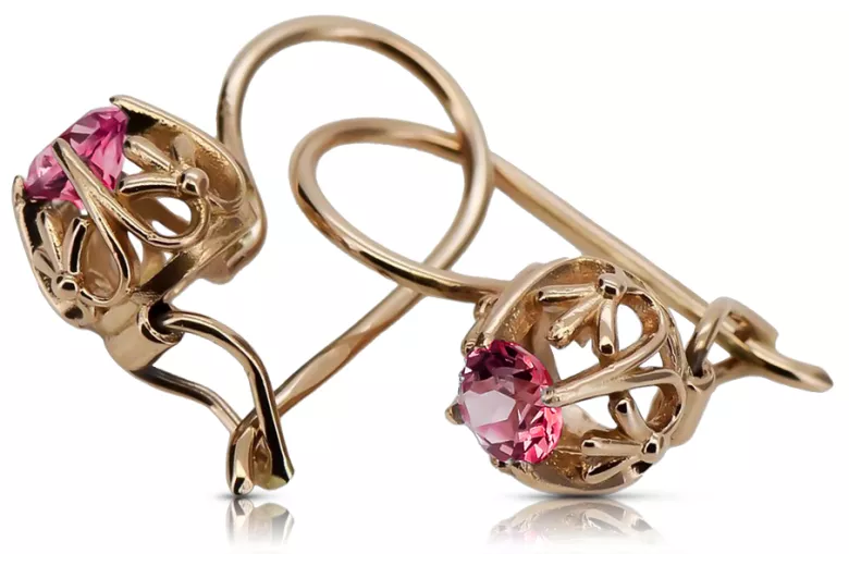 "Traditional Vintage Ruby Earrings in 14K Rose Gold" vec145