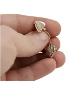 Rose rose russe soviétique 14k 585 or URSS Boucles d’oreilles feuilles vintage ven015