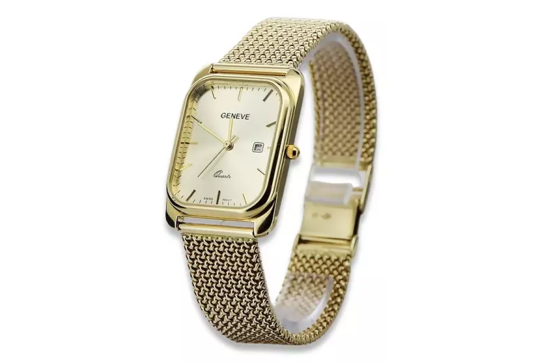 Gold men's watch Geneve ★ zlotychlopak.pl ★ Gold purity 585 333 Low Price!