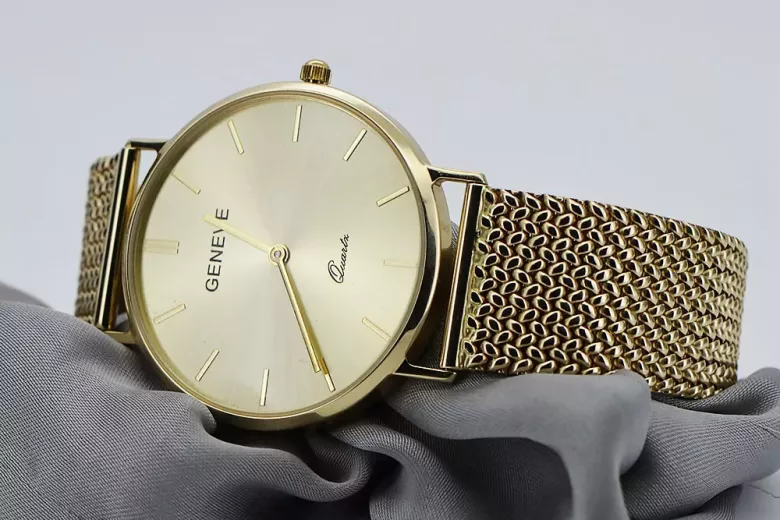 Gold men's watch Geneve ★ zlotychlopak.pl ★ Gold purity 585 333 Low Price!