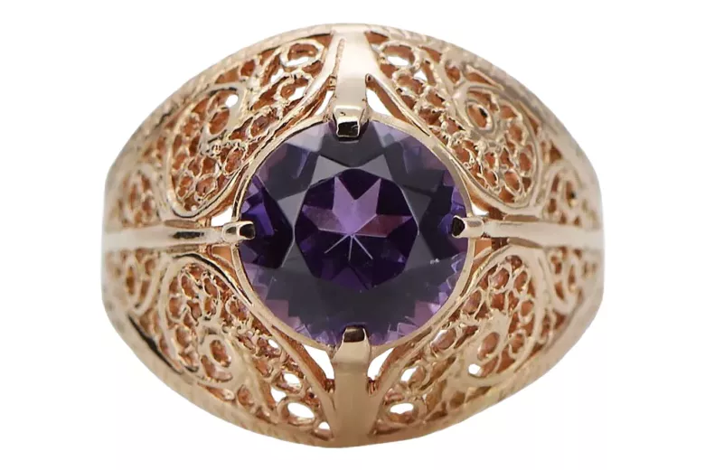 Ruso rosa soviética 14k 585 oro Alexandrite Ruby Esmeralda anillo Zircon vrc189