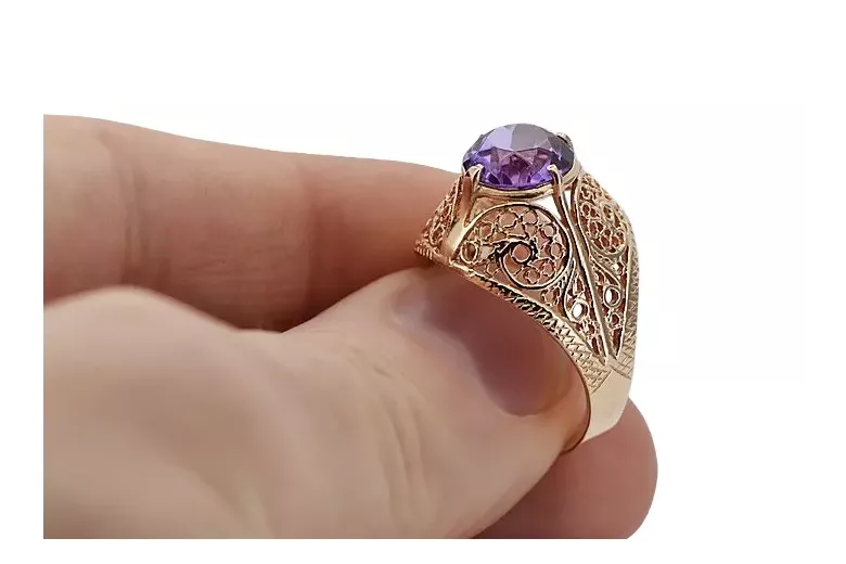 Ruso rosa soviética 14k 585 oro Alexandrite Ruby Esmeralda anillo Zircon vrc189