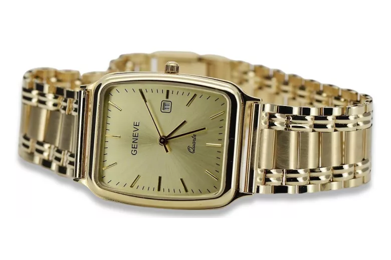 Gold men's watch Geneve ★ zlotychlopak.pl ★ Gold purity 585 333 Low Price!