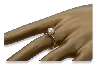 Russische Rose Sowjetrosa UdSSR rot 585 583 Gold Perlenring vrpr009