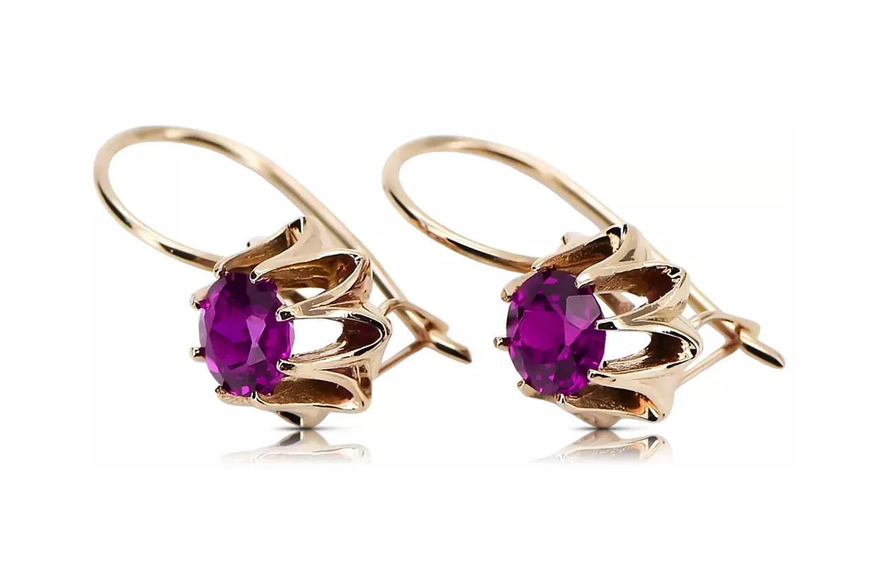 Rose pink 14k 585 gold amethyst earrings vec092 Vintage