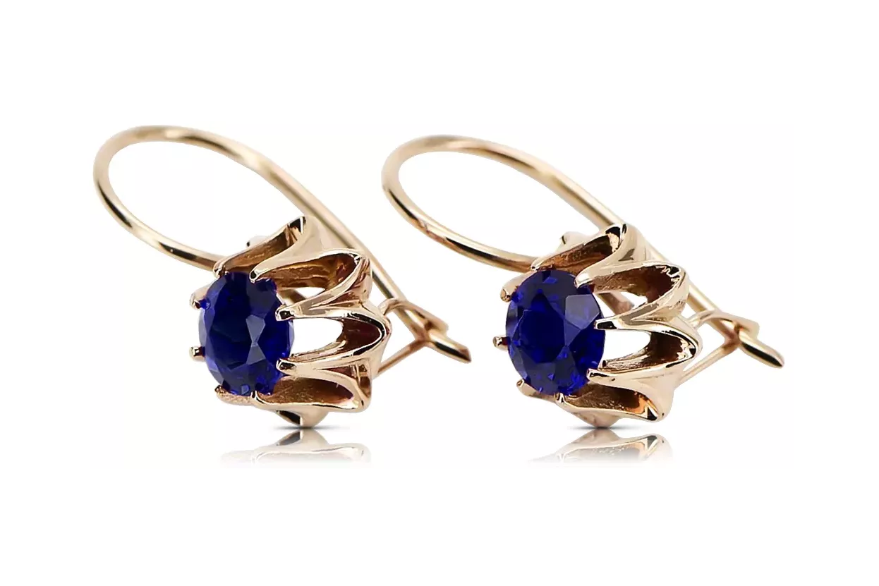 Rose pink 14k 585 gold sapphire earrings vec092 Vintage