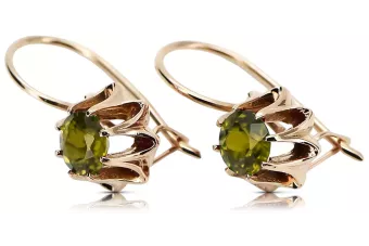 Rose pink 14k 585 gold peridot earrings vec092 Vintage Russian Soviet style