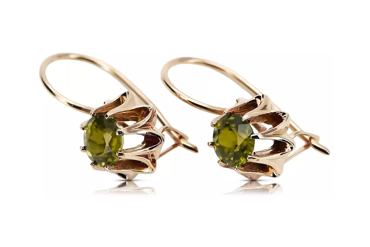 Boucles d'oreilles rose 14k 585 or peridot vec092 Vintage russe style soviétique