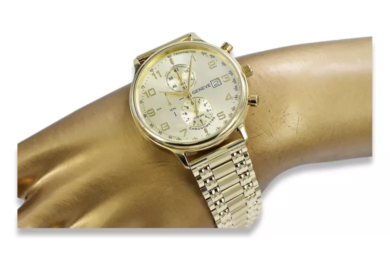 Gold men's watch Geneve ★ zlotychlopak.pl ★ Gold purity 585 333 Low Price!