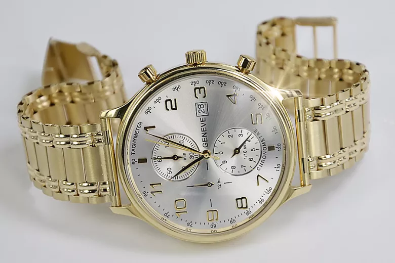 Reloj de oro para hombre Geneve ★ zlotychlopak.pl ★ Pureza de oro 585 333 Precio bajo!