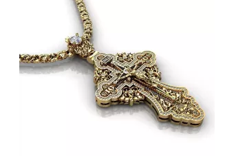 Gelb 14k Gold orthodox Kreuz Anhänger mit Steinen cgoc002y