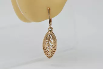 Русская роза розовая советское золото 14к 585 СССР винтажные серьги в виде листьев ven247