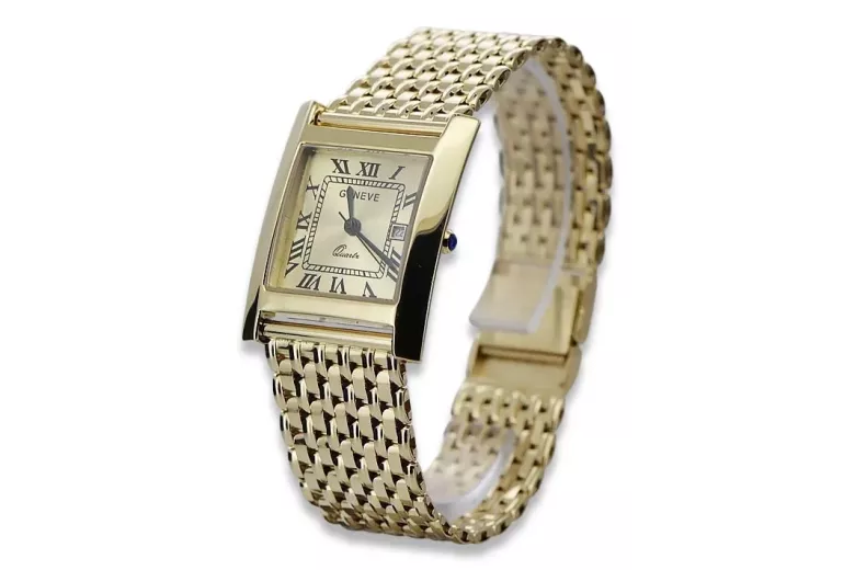 Gold men's watch Geneve ★ zlotychlopak.pl ★ Gold purity 585 333 Low Price!