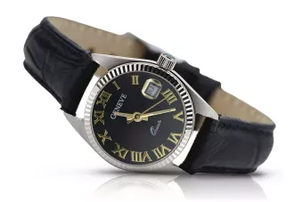 Alb 14k aur Lady Geneve ceas negru cadran lw020wdbc