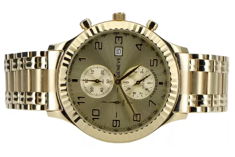 Gold men's watch Geneve ★ zlotychlopak.pl ★ Gold purity 585 333 Low Price!