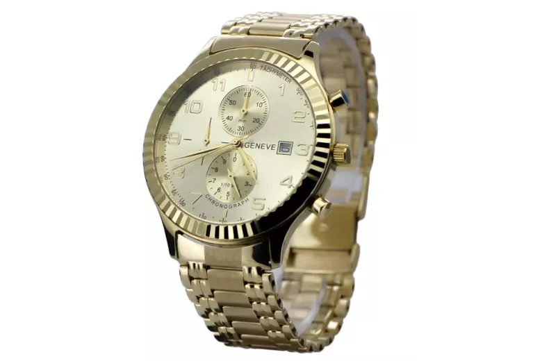 Gold men's watch Geneve ★ zlotychlopak.pl ★ Gold purity 585 333 Low Price!