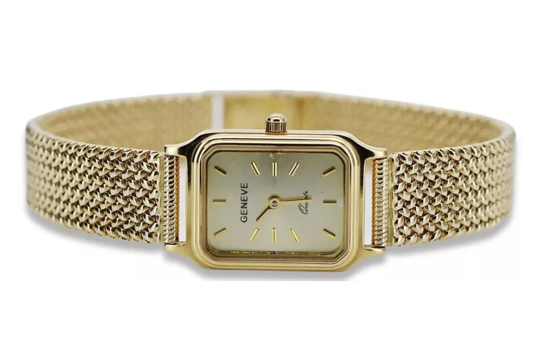 reloj Geneve de oro de 14 quilates para mujer con brazalete Lw023y&lbw004y