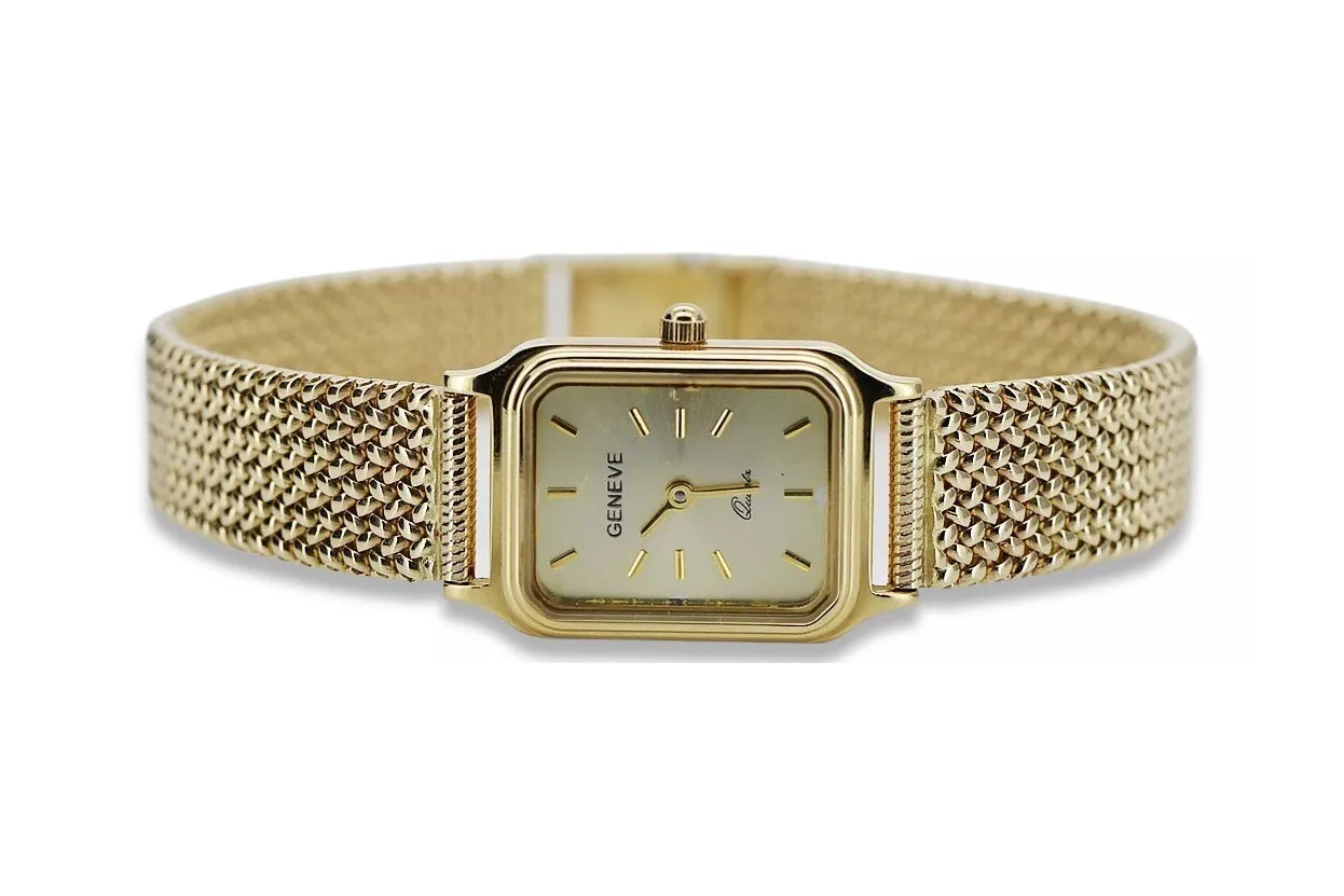 reloj Geneve de oro de 14 quilates para mujer con brazalete Lw023y&lbw004y