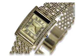 Aur galben 14k Lady Geneve ceas pătrat lw035yy&lbw001y