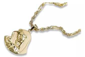 Médaille mère de Dieu & Corda Figaro chaîne d'or 14k pm004y14έcc004y55