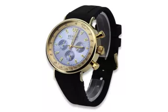 Amarillo 14k 585 oro hombre hermoso reloj Geneve mw012y-bl azul esfera azul