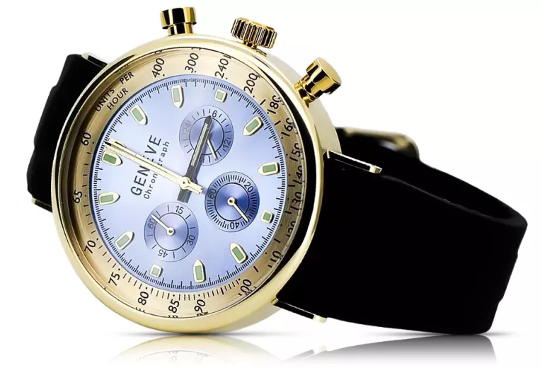 Жовтий 14k 585 золотих чоловіків преподобний Geneve watch mw012y-bl blue dial