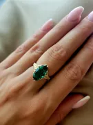 Vintage 18K Yellow Gold Emerald Ring, Oval 8x15mm