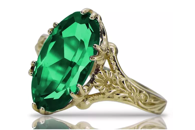 Vintage 18K Yellow Gold Emerald Ring, Oval 8x15mm