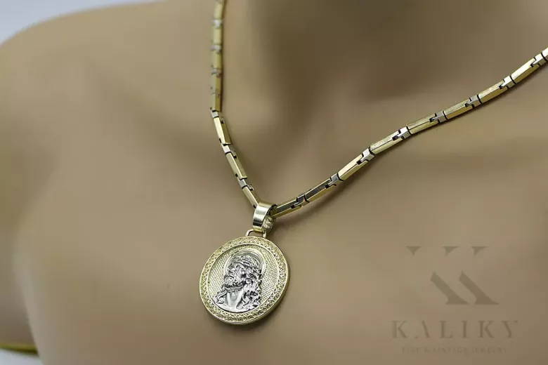 Médaille Jezus & chaîne de marteau d'or 14k pj005yw20έcc047yw65