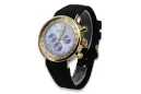 Montre Homme Or 14K, Cadran Bleu, Bracelet Cuir, 40mm