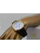 Reloj de Hombre de Oro 14K, Esfera Azul, Correa de Cuero, 40mm