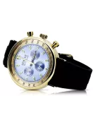 Montre Homme Or 14K, Cadran Bleu, Bracelet Cuir, 40mm